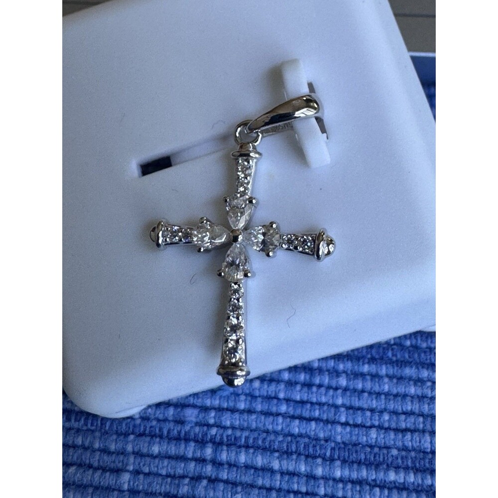 Moissanite Cross Pendant 925 Sterling Silver 0.50ctw Pear Cut NWT